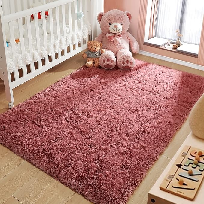 LOCHAS Ultra Soft Indoor Modern Area Rugs Fluffy Living Room Carpets for Children Bedroom Home Decor Nursery Rug 3x5 Feet, Blush