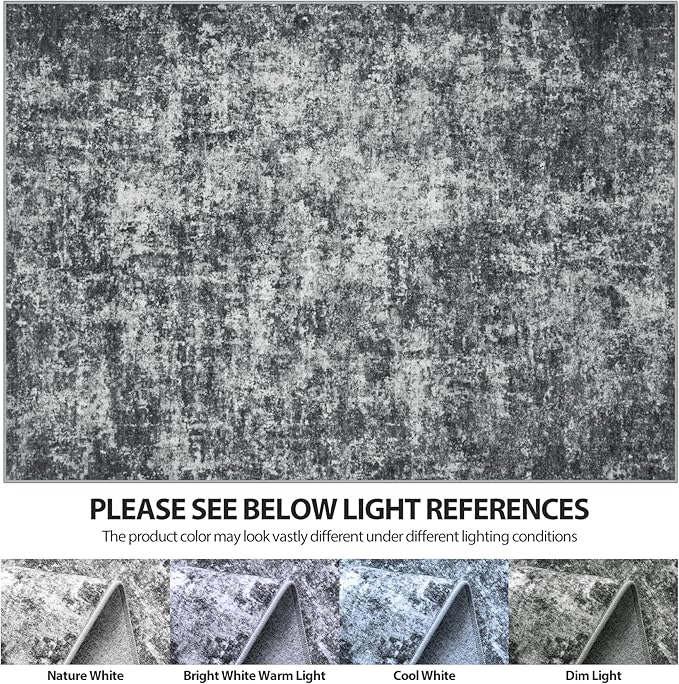 5x8 Area Rugs for Living Room Rug Washable: Abstract Rug for Dining Room Bedroom Carpet Non Slip 5 by 8 Indoor Modern Nursery Home Office Black Grey