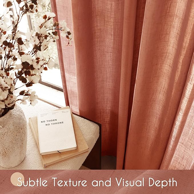 63 inch Linen Terracotta Curtains 2 Panels for Living Room Back Tab Light Filtering Semi Sheer Rust Colored Curtains 63 inches Long Soft Thick Cotton Cloth Textured Rustic Boho Farmhouse Room Decor