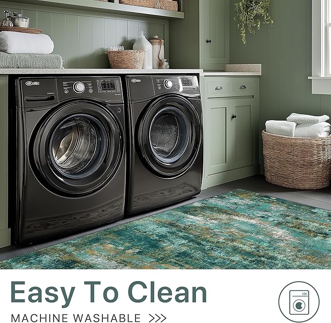 BEIMO Area Rugs 6x9 for Living Room Bedroom, Modern Abstract Machine Washable Rug, Large Soft Low Pile Floor Carpet with Non Slip Backing for Dining Room, Turquoise