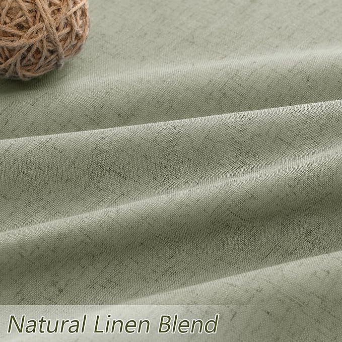 Sage Green 100% Blackout Linen Curtains 90 Inch Length 2 Panels Set for Living Room Bedroom Back Tab Thermal Insulated Black Out Drapes Room Darkening Window Curtains 90 Inches Long