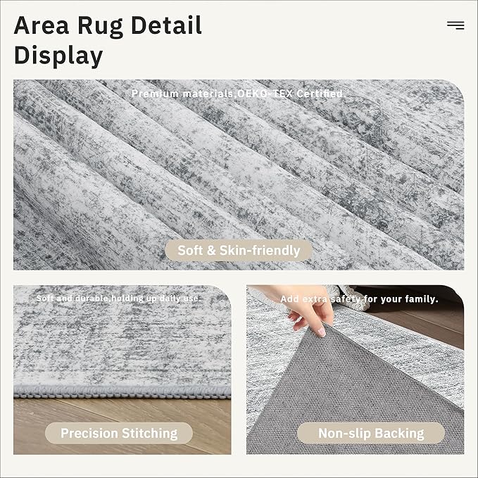 Runner Rug 2'x8' Washable Non-Slip Runner Rugs for Kitchen Bathroom Laundry Room Grey Vintage Floor Carpet Runners for Hallway Entryway