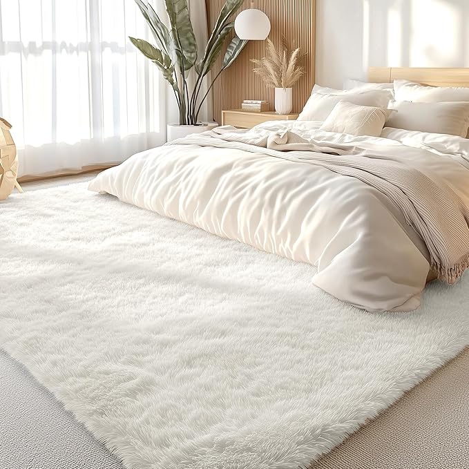 OLANLY 9x9 Machine Washable Large Area Rugs for Living Room, Bedroom, Soft Fluffy Shaggy Bedside Rug, Indoor Floor Carpet for Kids Girls and Boys, Dorms, Nursery, Home Decor Aesthetic, Ivory
