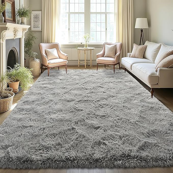 LOCHAS Ultra Soft Indoor Modern Area Rugs Fluffy Living Room Carpets for Children Bedroom Home Decor Nursery Rug 5x8 Feet, Gray