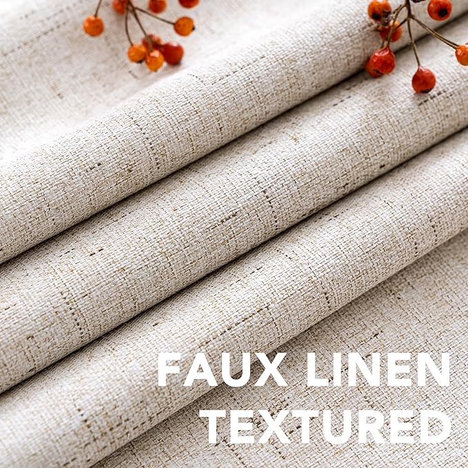 H.VERSAILTEX Linen Blackout Curtains 63 Inches Long, Full Blackout Thermal Insulated Textured Linen Look Curtain Draperies Anti-Rust Grommet with White Liner, 2 Panels, Natural