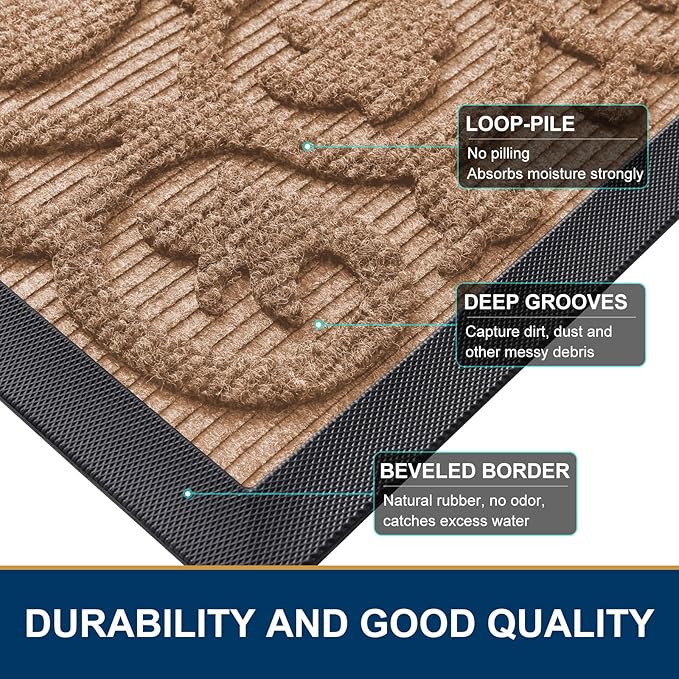 Smiry Welcome Door Mat Outside Entrance, Heavy Duty Trap Dirt and Moisture Easy Clean Low Profile Patio Porch Indoor Outdoor Front Doormat for Entry, 35x23 Inch, Coffee