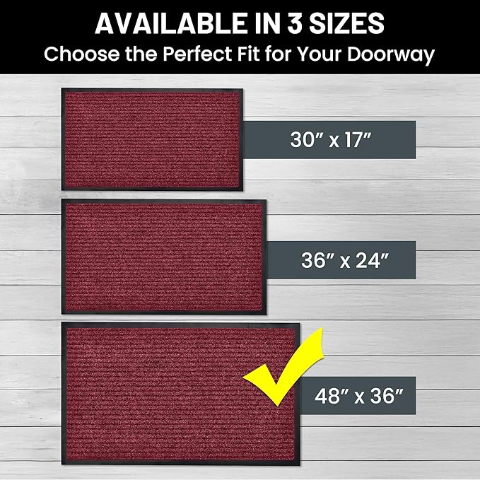 Sierra Concepts Front Door Mat X-Large Welcome Floor Mats - Entryway Indoor Outdoor Entrance Doormat, Patio, Porch, Muddy Dog Shoe, Inside Outside Low Profile 48x36in, 2-Pack Red
