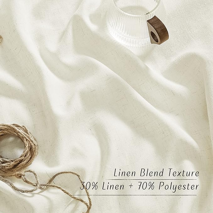 NICETOWN Off White Linen Curtains 84 inch Length, Grommet Privacy Added Thick Flax Not See Through Window Treatments Semi Sheer Drapes for Bedroom/Living Room, W55 x L84, 2 Panels
