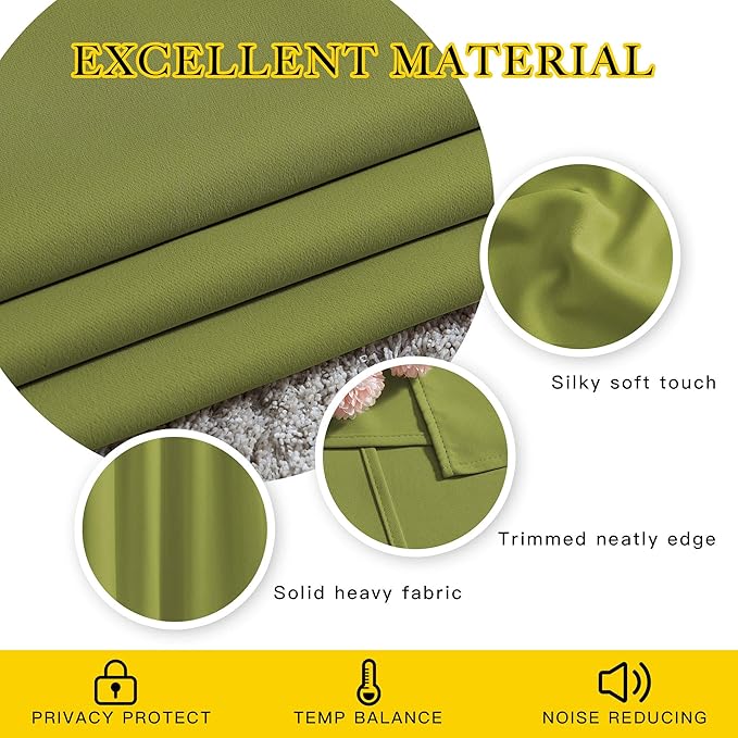 NICETOWN Bedroom Sunlight Block Curtains - Triple Weave Microfiber Grommet Top Thermal Insulated Solid Light Blinds Panels/Drapes for Kid's Room (Fresh Green, 1 Pair, 52 inches by 95 Inch)