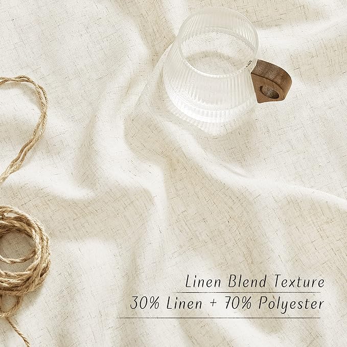 NICETOWN Thick Linen Blend Curtains Flax Textured for Bedroom, Rustic Grommet Semi Sheer Privacy Added Window Curtains & Drapes Light Filtering for Nursery, Natural, W42 x L63, Set of 2