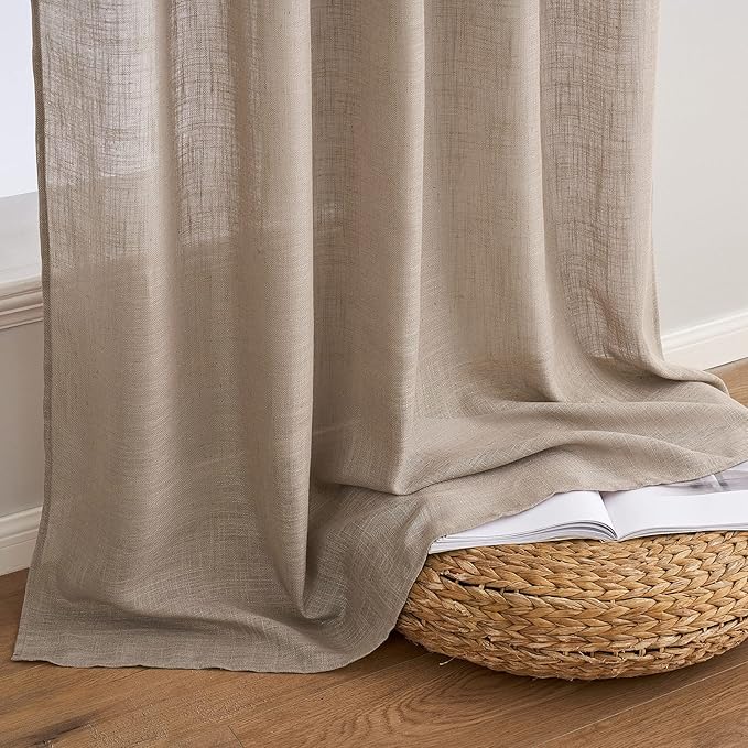 MIULEE Taupe Linen Curtains 90 Inch Long for Bedroom Living Room, Soft Thick Linen Textured Window Drapes Semi Sheer Light Filtering Back Tab Rod Pocket Burlap Look Farmhouse Country Decor, 2 Panels