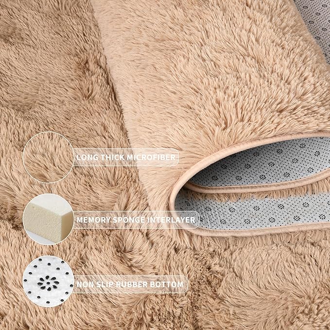 Tepook Super Soft Fluffy Rug for Bedroom, Modern Shaggy Fuzzy Kids Rugs for Living Room, Plush Indoor Nursery Home Decor Dorm Carpet with Non-Slip Bottom, Beige, 4 X 6 Feet