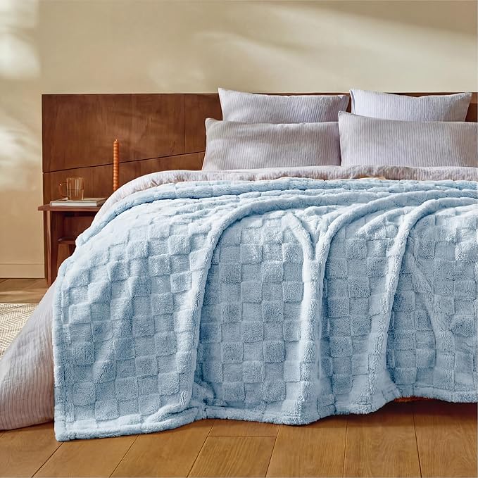 Bedsure GentleSoft Blankets Queen Size for Bed - Super Soft Cozy Blanket for Kids Girls, Large Fuzzy Fleece Throw for Bedroom Decor, Light Blue, 90x90 Inches