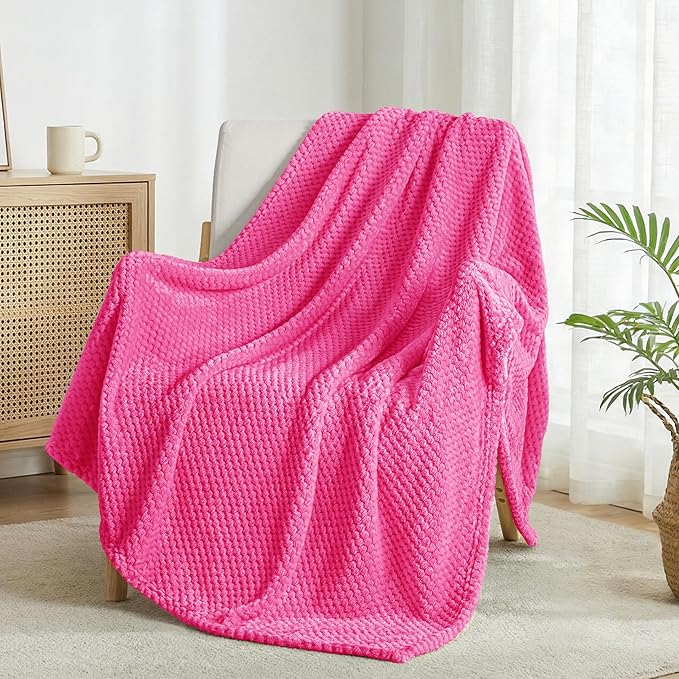 Exclusivo Mezcla Fleece Bed Blanket King Size, Super Soft and Warm Blankets for Couch, Sofa and Bed Waffle Textured, Cozy, Fuzzy and Lightweight (Hot Pink, 90x104 Inches)