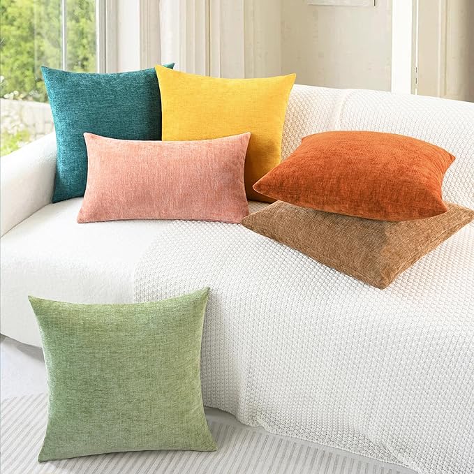 CaliTime Throw Pillow Covers Decorative 12 X 20 Inches Pack of 2 Cozy Chenille Cushion Cases for Couch Sofa Bed Living Room Home Teal