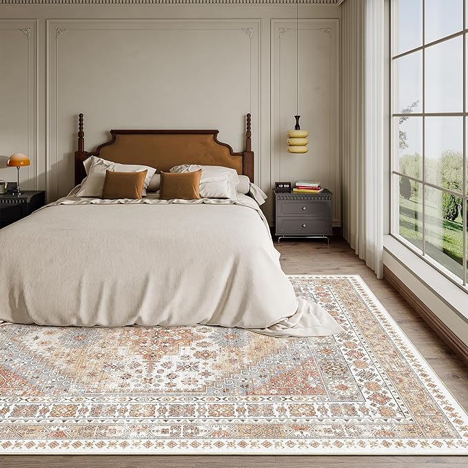 zesthome 5x8 Area Rugs - Ultra-Thin Washble Rug, Stain Resistant Anti Slip Backing Rugs for Living Room,Bedroom, Vintage Home Decor Area Rug (Orange,5'x8')
