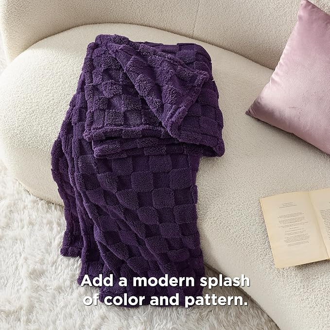 Bedsure GentleSoft Purple Throw Blanket for Couch - Checkered Fleece Blankets Gifts for Kids Girls, Cute Soft Cozy Mother's Day Throw for Bedroom Home Decor Gifts, 50x60 Inches