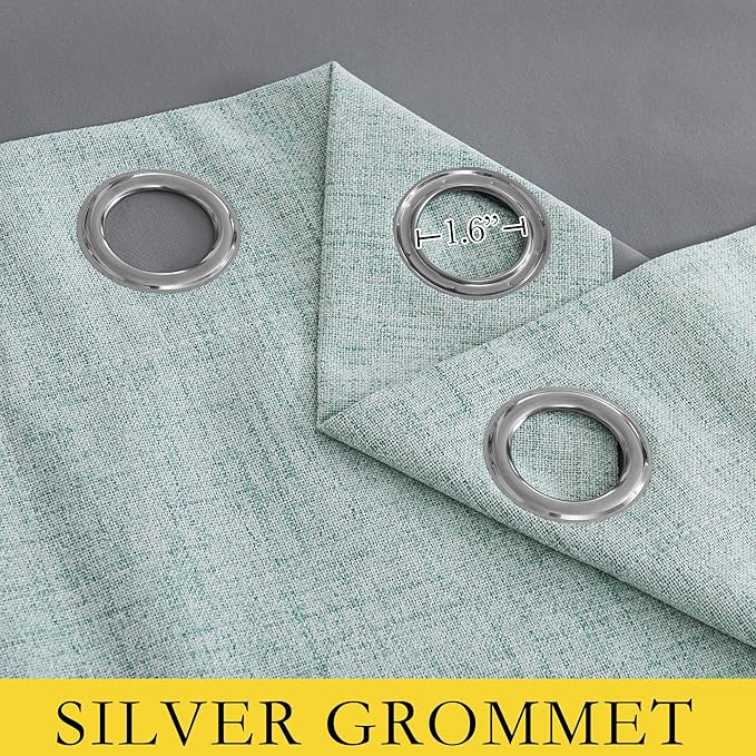 NICETOWN 100% Absolutely Blackout Linen Curtains with Thermal Insulated Liner, Seafoam Green, 62" Wide, 95" Length Energy Saving Curtains for Living Room 2 Panels Set, Vertical Blinds