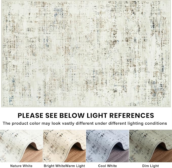 10x12 Area Rugs for Living Room Washable Rug: Anti-Skid Abstract Modern Living Room Rug Soft Thin Carpets Indoor Floor Non-Shedding Carpet for Bedroom Dining Farmhouse Nursery Gray White Blue