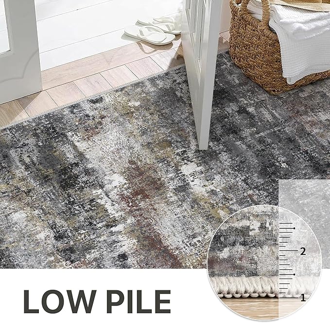 Area Rugs 10x12 for Living Room Bedroom, Modern Abstract Machine Washable Large Dark Gray Rug, Soft Low Pile Floor Carpet with Non Slip Backing for Dining Room