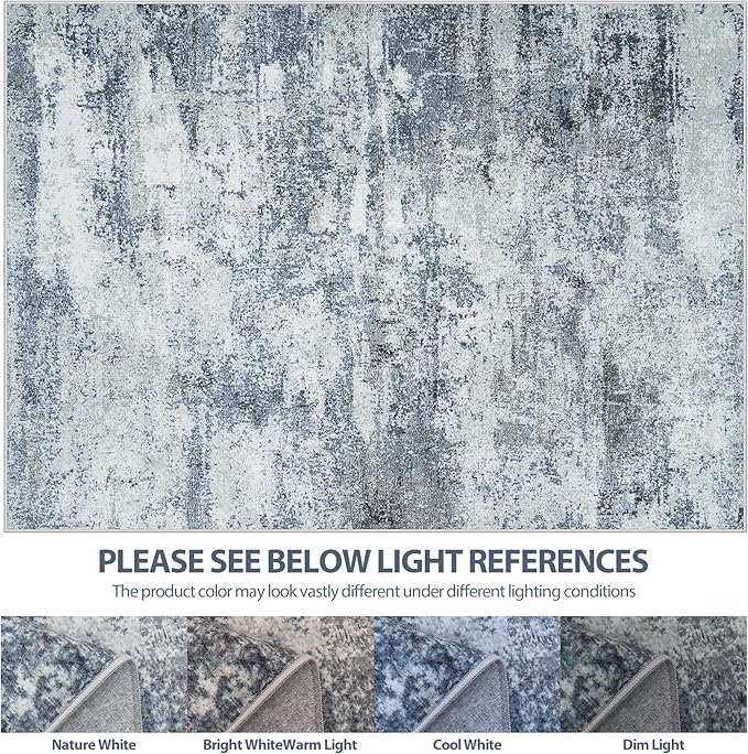 Runner Rug for Hallways Kitchen 2'6"x8' Washable Non Slip: Carpet Non Skid 8ft Entryway Rubber Backed 8 Feet Neutral Abstract Modern Rug Low Pile Pet Friendly Indoor Blue Grey