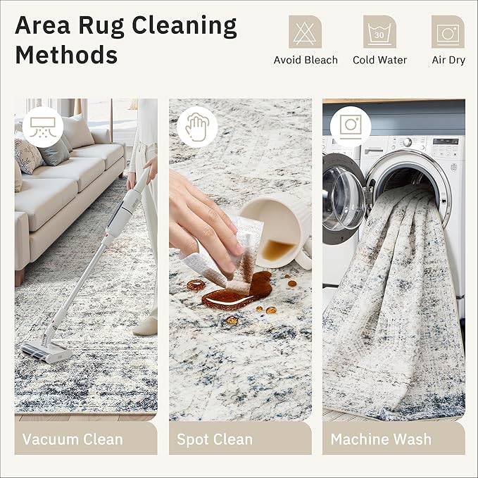 6x9 Area Rug for Living Room Washable 6x9 Non-Slip Modern Rugs for Bedroom Dinning Room Ultra-Thin Indoor Blue Ivory