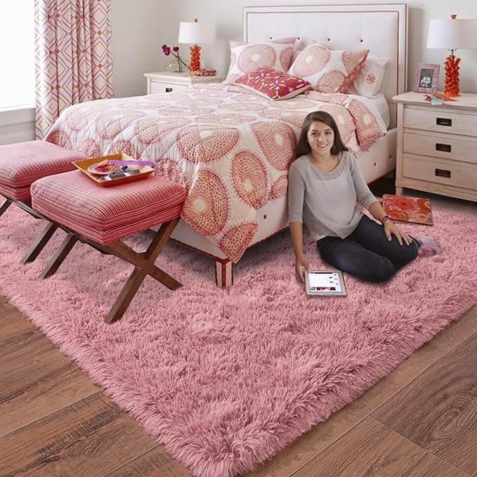 Rugs for Living Room 9x12, Soft Shaggy Modern Shag Area Rug for Bedroom, Upgrade Non-Slip Plush Fluffy Carpet for Kids Boys Girls Room Home Decor Aesthetic, Blush