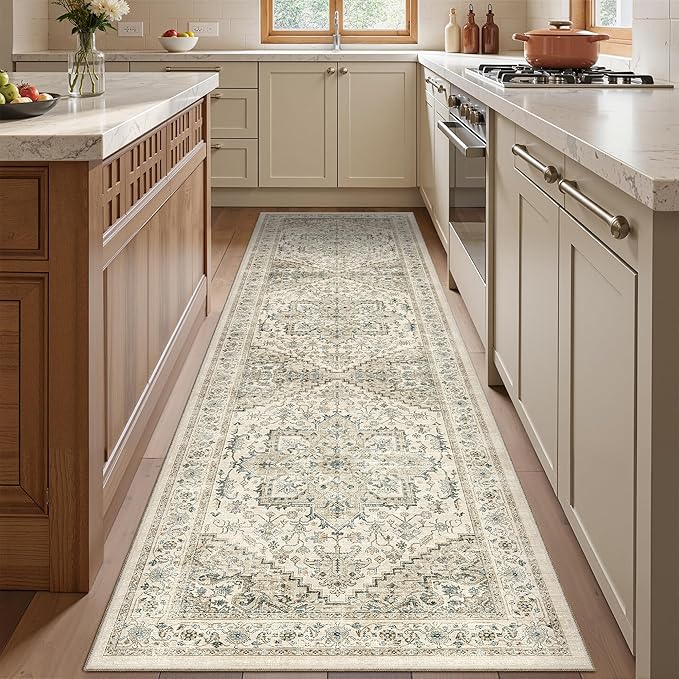 Runner Rug 2x8 Runners for Hallways Non Slip Washable, Vintage Hallway Runner Rugs for Living Room, Low Pile Soft Hallway Rug for Kitchen Bedroom Laundry Room Rug(Brown/Beige,2'x8')