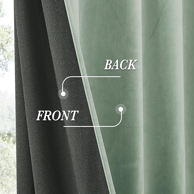 RYB HOME Mint Green Velvet Curtains 90 inches Long, Room Darkening, Floor-Length, Coastal Style Velvet Drapes with Hook Belt for Nursery Living Room Office, 52" W x L90 L, Auqa