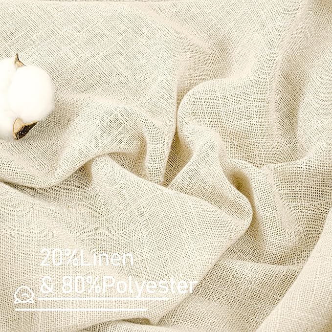 LAMIT Short Window Linen Curtains 45 Inch Length 2 Panels, Beige Light Filtering Panels Back Tab and Rod Pocket Neutral Drapes for Bathroom/Loft Room, 34 x 45 Inch