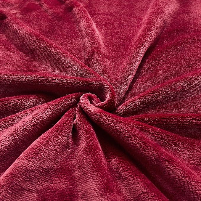 TASTHROW Large Flannel Fleece Throw Blanket, 90×90 Inch - Cozy Lightweight Thick Blanket - All Seasons Suitable for Women, Men and Kids (Burgundy)