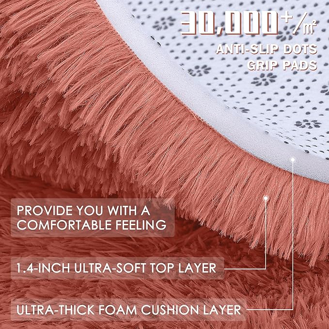 OLANLY 2x5 Machine Washable Runner Rugs for Hallway, Soft Fluffy Shaggy Bedside Rugs for Bedroom, Living Room, Indoor Floor Carpet for Kids Girls and Boys, Home Decor Aesthetic, Rust Red