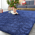 OLANLY 8x8 Machine Washable Large Area Rugs for Living Room, Bedroom, Soft Fluffy Shaggy Bedside Rug, Indoor Floor Carpet for Kids Girls and Boys, Dorms, Nursery, Home Decor Aesthetic, Navy Blue