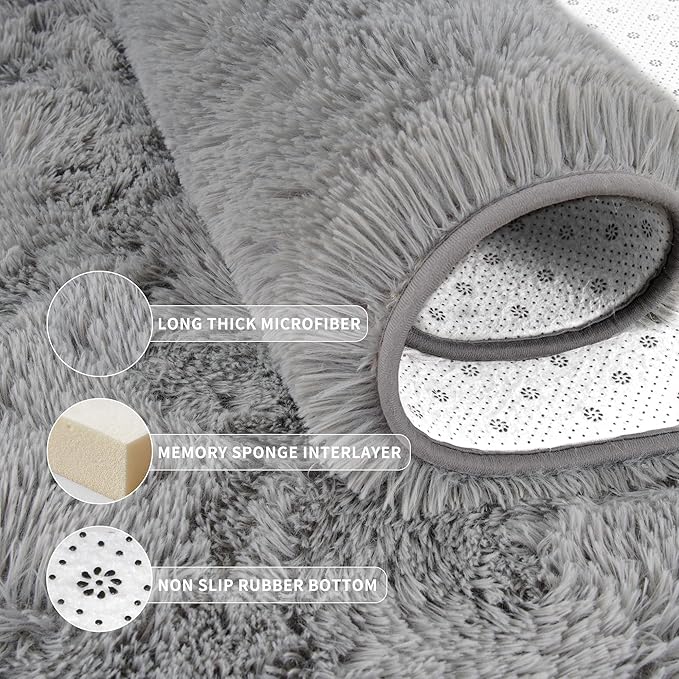 Tepook Super Soft Fluffy Rug for Bedroom, Modern Shaggy Fuzzy Kids Rugs for Living Room, Plush Indoor Nursery Home Decor Dorm Carpet with Non-Slip Bottom, Grey, 4 X 6 Feet