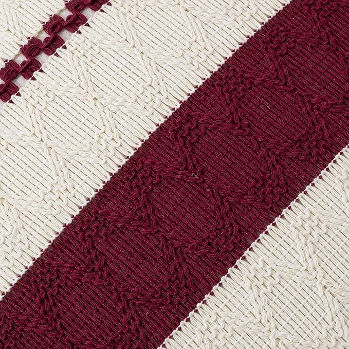 Fancy Homi Set of 1 Burgundy Boho Long Lumbar Decorative Throw Pillow Cover 12x24 Inch for Couch Bed Sofa, Aesthetic Modern Farmhouse Christmas Room Decor, Soft Cotton Cute Wind Red Cushion Case