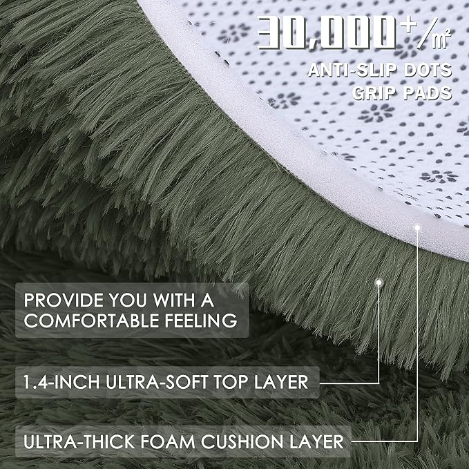 OLANLY Area Rugs for Living Room Bedroom, Machine Washable 4x5.9 ft Soft Fluffy Shaggy Bedside Rug, Indoor Floor Carpet for Kids Girls and Boys, Dorms, Nursery Rooms, Home Decor Aesthetic, Olive Green