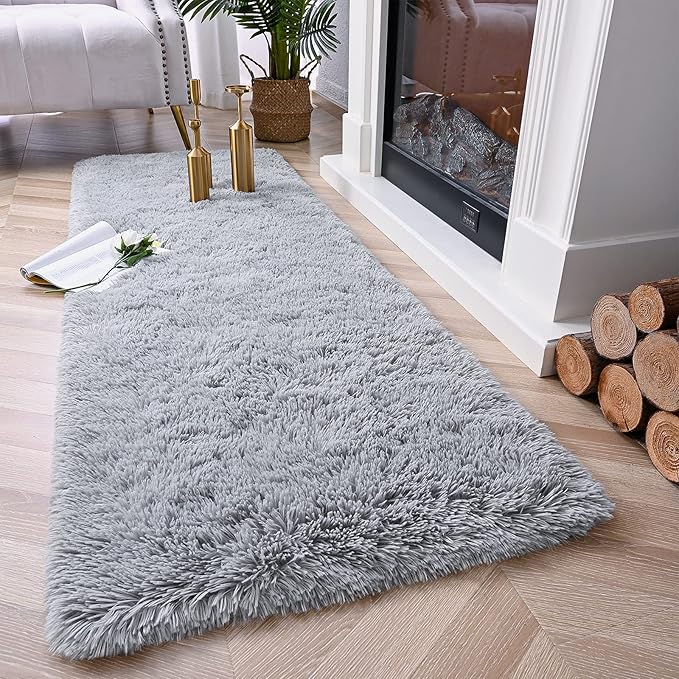 Chicrug Soft Runner Rugs for Bedroom Living Room Plush Fluffy Rug 2x5 Feet, Shag Furry Area Rug Carpet Non Shedding for Nursery Children Kids Girls Room Home Decorative, Grey