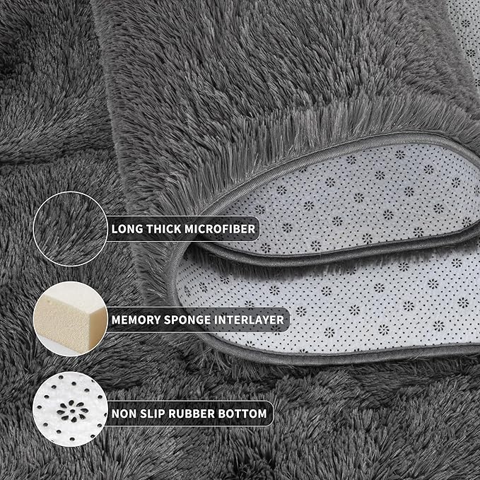 Tepook Soft Fluffy Rugs for Living Room, 5x8 Shaggy Area Rug for Bedroom, Modern Shag Rug Fuzzy Carpets for Kids, Plush Indoor Nursery Home Decor Rug with Non-Slip Bottom, Dark Grey