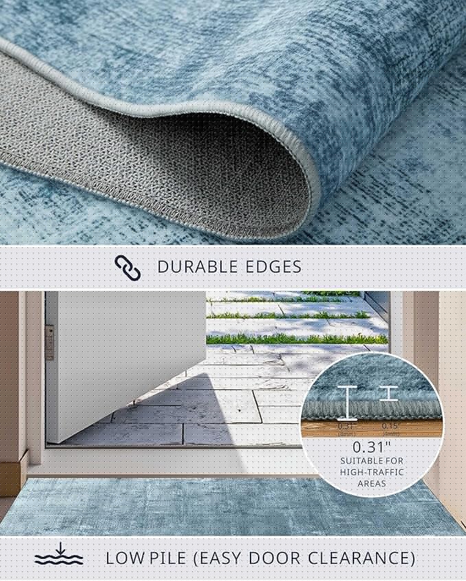 Latte&Fog 9x12 Area Rug for Living Room, Extra Large Blue Modern Abstract Washable Rugs, Boho Non Slip Low Pile Carpet for Indoor Bedroom Dining Room, Office, Dorm, Classroom and Farmhouse - Blue