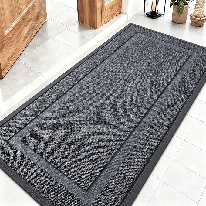 OLANLY Front Door Mat Indoor Outdoor Entrance, Waterproof All-Season, All-Weather Doormat, Sturdy Natural Rubber, Low Profile, Easy Clean Patio Porch Entryway Mat, 47x23, Charcoal Gray