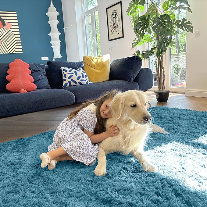 OLANLY 2x6 Machine Washable Runner Rugs for Hallway, Soft Fluffy Shaggy Bedside Rugs for Bedroom, Living Room, Indoor Floor Carpet for Kids Girls and Boys, Home Decor Aesthetic, Slate Blue