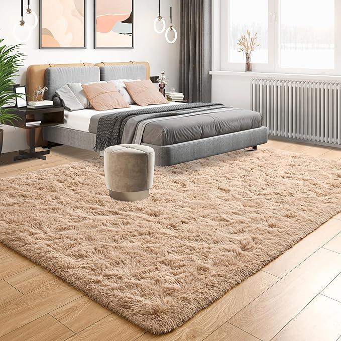 Tepook Super Soft Fluffy Rugs for Bedroom, Shag 5x8 Area Rugs for Living Room, Modern Shaggy Rug Fuzzy Carpets for Kids, Plush Indoor Nursery Home Decor Rug with Non-Slip Bottom, Beige