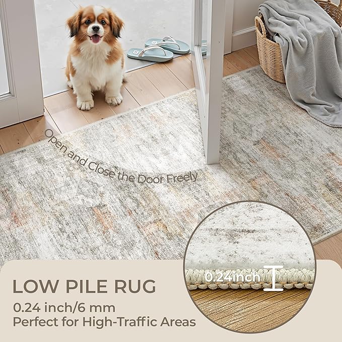 2x3 Washable Rug Runner for Bathroom, Soft Entryway Rug for Laundry Room, Kitchen, Vintage Abstract Hallway Runner for Bedroom, Anti-Slip Door Mat Indoor Entrance(2'x3', Grey/Rust)