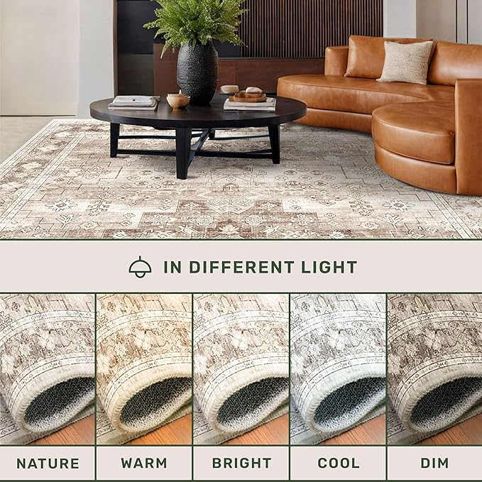 Hazo Haus Beige Washable 2'6"x8' Wide Hallway Runners, Kitchen Runner Rug, Non-Slip & Stain Resistant Long Floor Rug, Neutral Boho Floral Decor (2'6"x8' Beige/Latte)