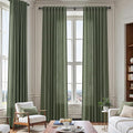 138 Inch Extra Long Curtain for Floor to Ceiling High Window Olive Green Linen Back Tab Curtains for Living Room Filtered and Breathable Semi Sheer Drapes Modern Farmhouse Boho Decor 52x138,2PCS