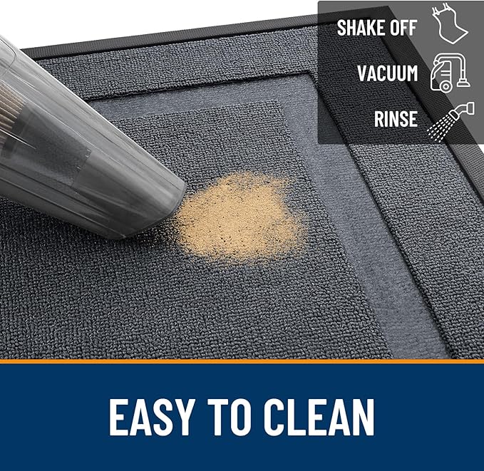 OLANLY Front Door Mat Indoor Outdoor Entrance, Waterproof All-Season, All-Weather Doormat, Sturdy Natural Rubber, Low Profile, Easy Clean Patio Porch Entryway Mat, 35x23, Charcoal Gray