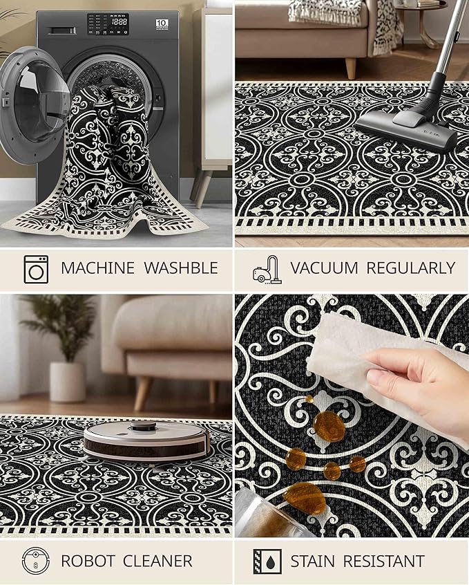 Latte&Fog 8x10 Area Rugs for Living Room, Large Vintage Washable Rug, Boho Non Slip Low Pile Carpet for Indoor Bedroom, Dining Room, Office, Dorm, Classroom, Farmhouse and Kids Room