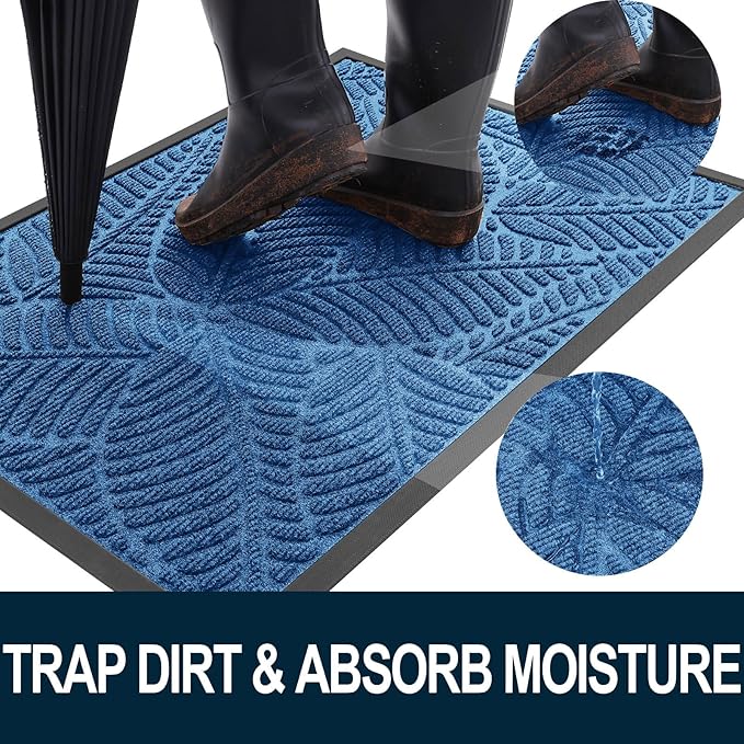 Colorxy Waterproof Doormat, Sturdy Natural Rubber Front Door Mats, Non Slip Low Profile Indoor Outdoor Entrance Mat, Stain Resistant Easy Clean Floor Mat for Patio or Entryway, 47"x17", Light Blue