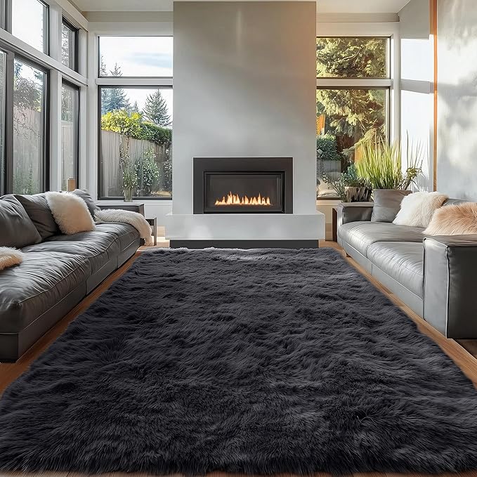 OLANLY 6x12 Machine Washable Large Area Rugs for Living Room, Bedroom, Soft Fluffy Shaggy Bedside Rug, Indoor Floor Carpet for Kids Girls and Boys, Dorms, Nursery, Home Decor Aesthetic, Black