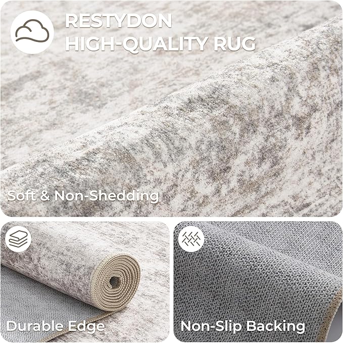 Washable Runner Rugs for Bedroom - 2x6 Runner Rug Non Slip, Ultra-Thin Entryway Runner, Soft Abstract Kitchen Runner for Hallway, Laundry, Indoor Door Mat(2'x6', Brown/Grey/Ivory)